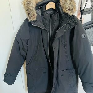 Michael Kors Black Fur-Trimmed Puffer Jacket